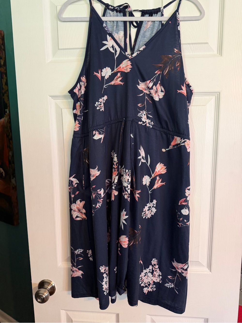 Navy Floral Spaghetti-Strap Sundress with Pink Blooms